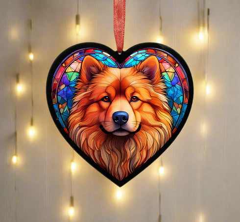 Chow Chow Stained Glass Effect Heart Suncatcher